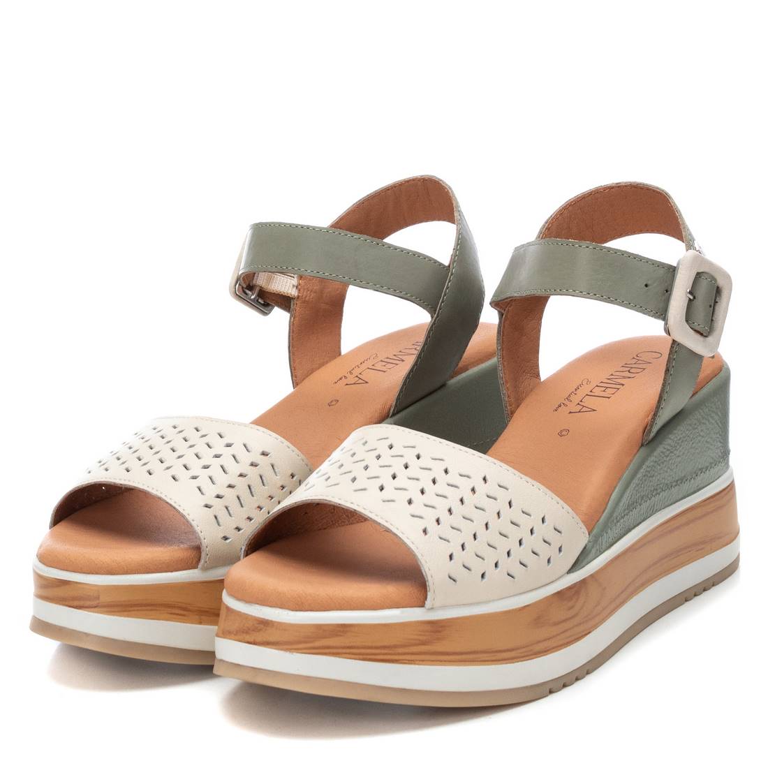 Carmela 16053103 sandale compensée blanche cuir 8cm