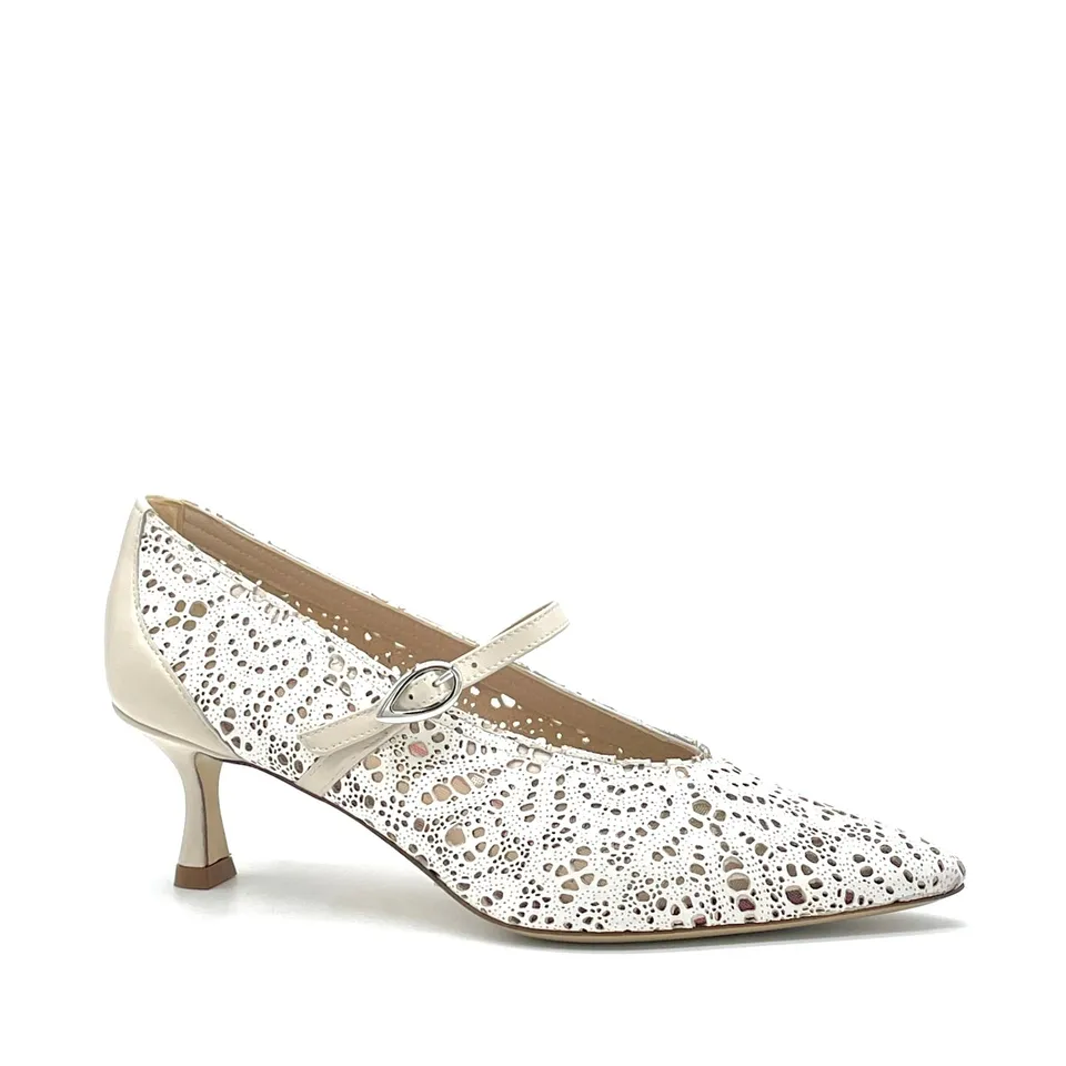 Elata 16157 escarpin cuir blanc beige talon 5,5 cm