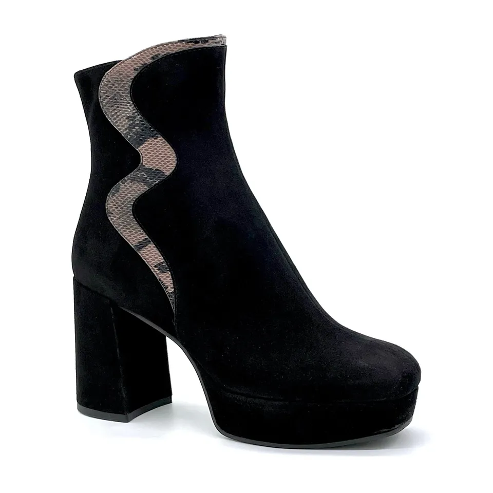 ELATA 52501 bottines daim noir imprimé marron talon 9 cm