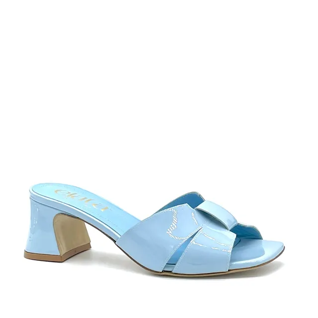 ELATA 14179 mules cuir verni bleu ciel talon 5,5 cm