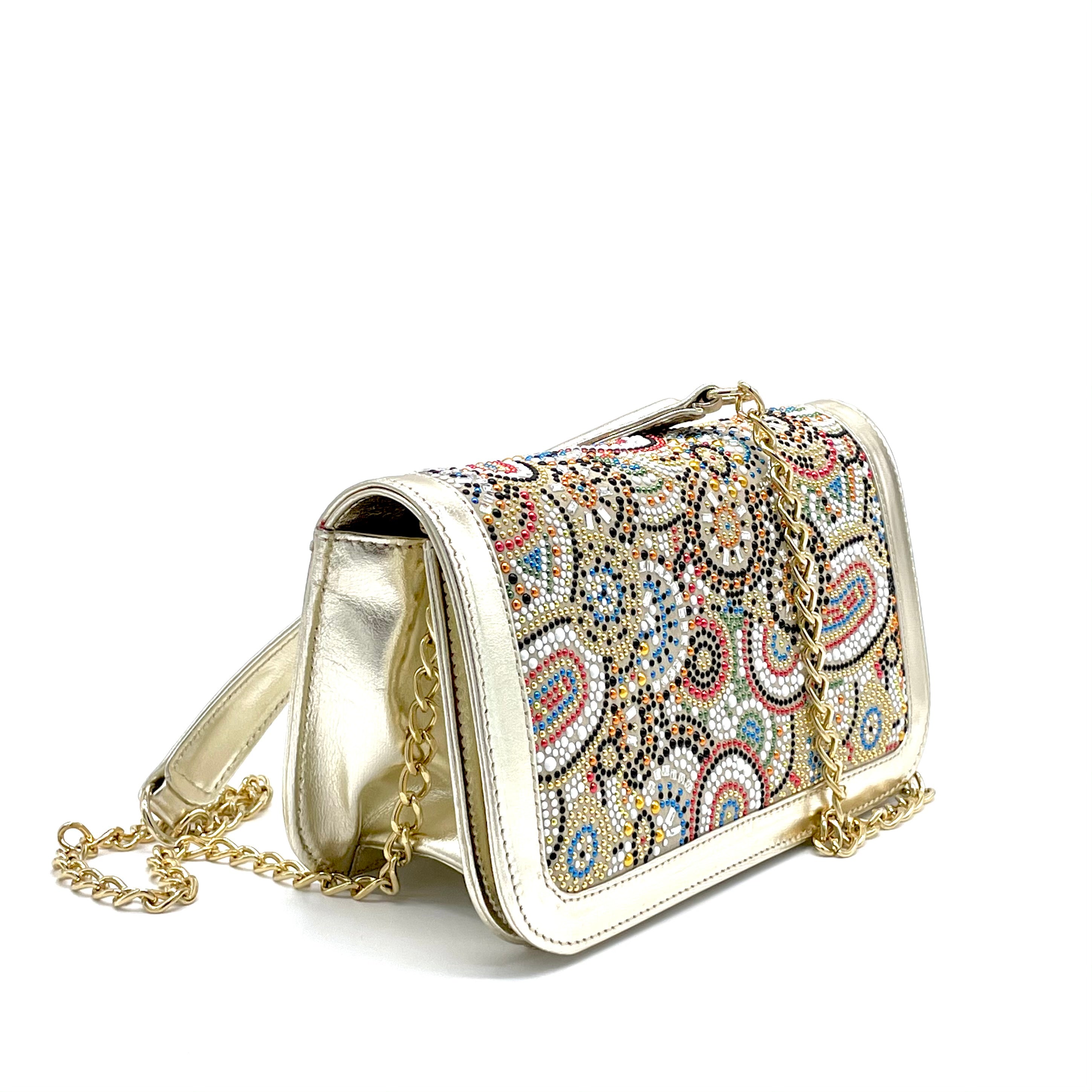 Elata E840R sac cuir doré strass 22x12x8 cm