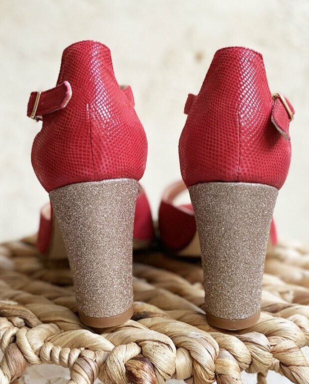 Dessine Moi Un Soulier Salomé vipérine rouge paillettes 35