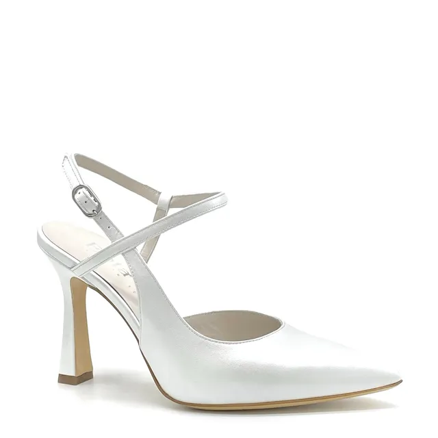 Elata S2543 slingback mariée cuir blanc nacré talon 9,5 cm