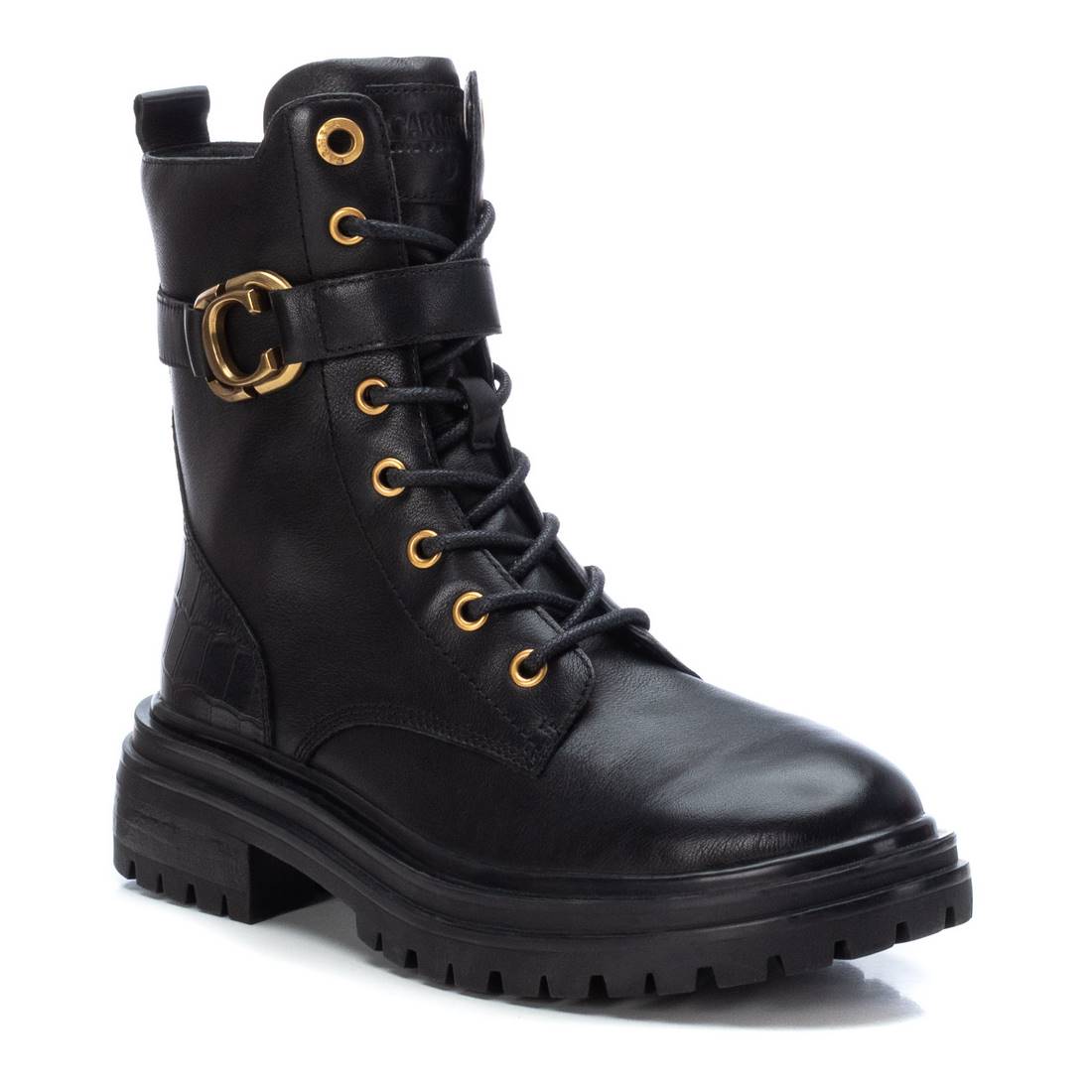 Carmela 16089101 bottine cuir noir militaire