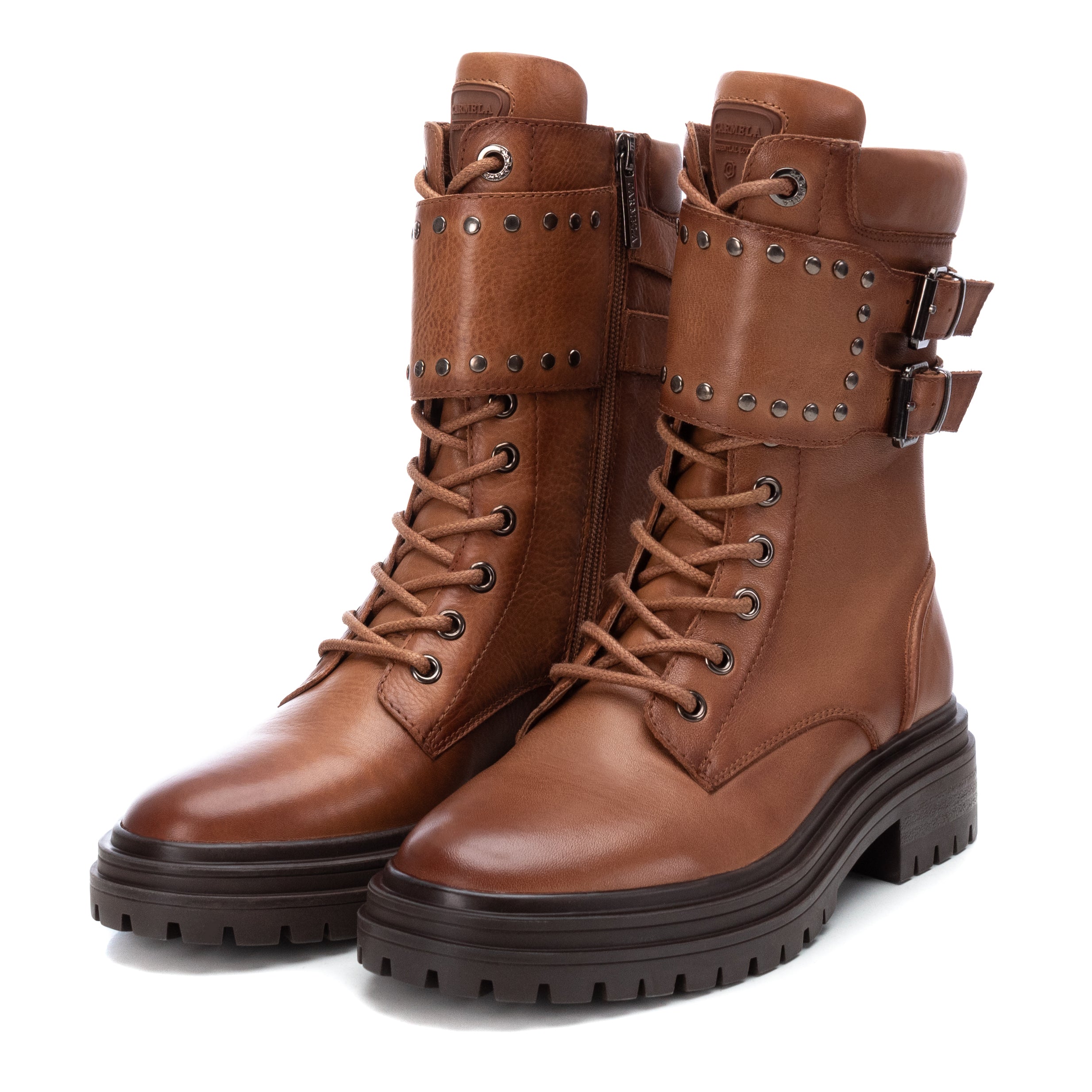 Carmela 16018402 bottine motarde marron cuir plat