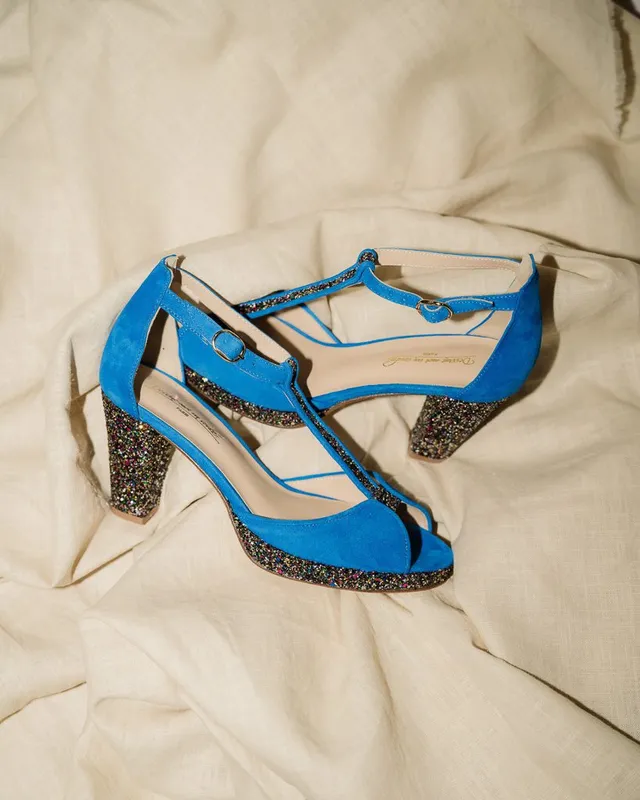 Dessine Moi Un Soulier Charlotte plateforme velours bleu sandales 39