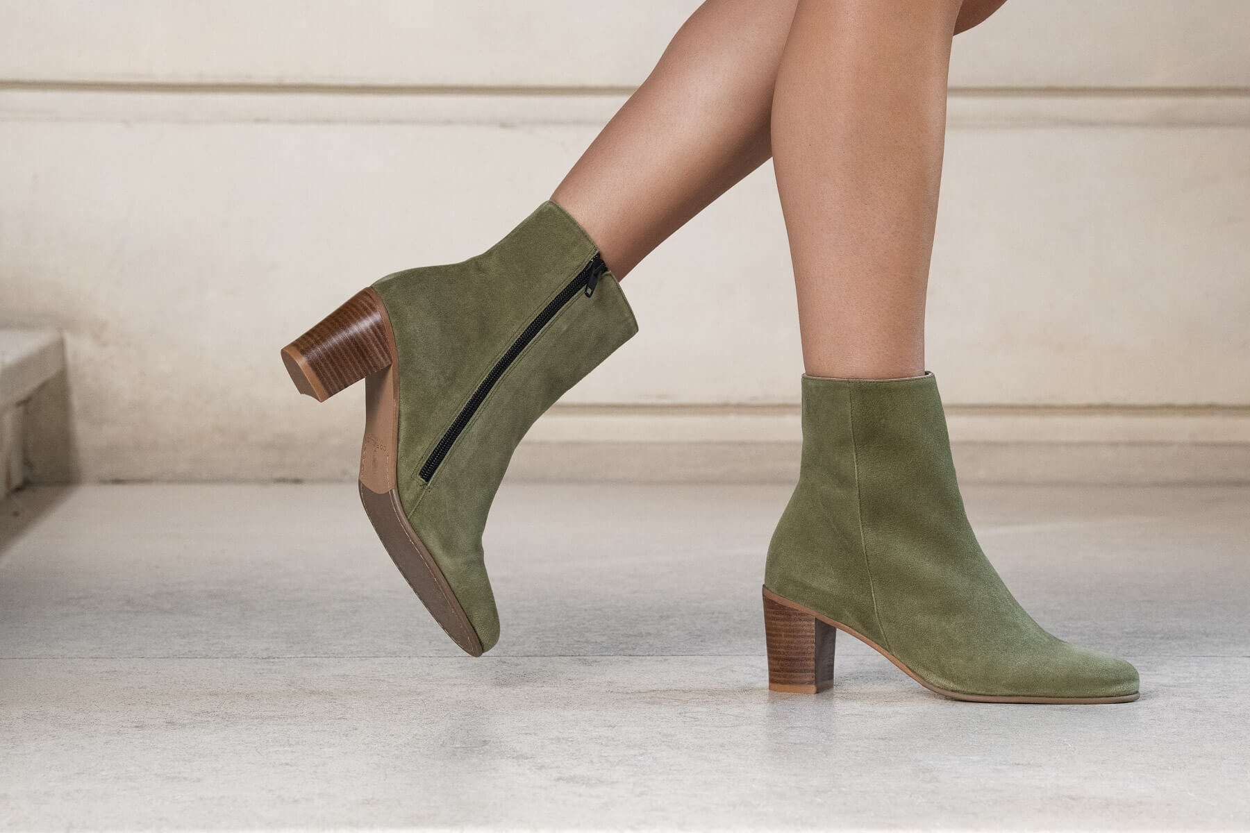 Coralie Masson Camden bottines cuir kaki talon 7 cm