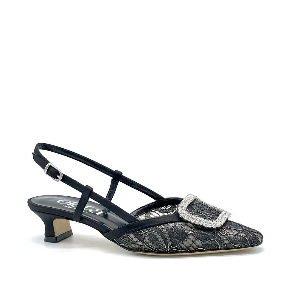 ELATA 16162 escarpins slingback dentelle noire