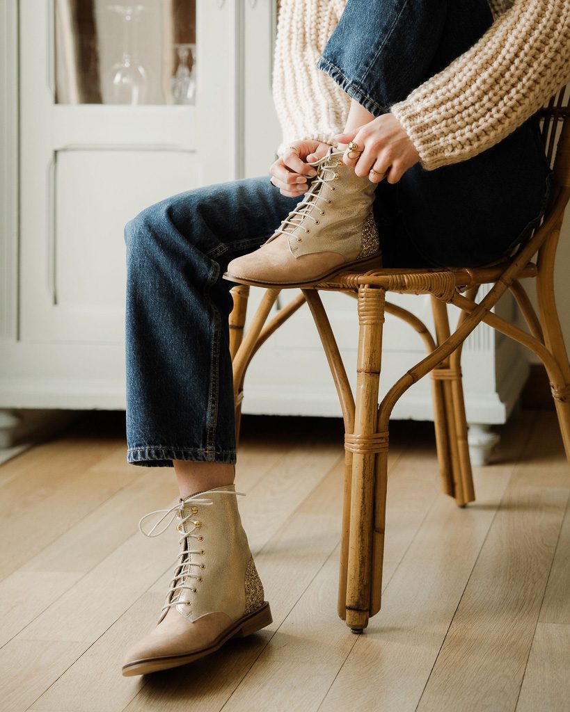 Dessine Moi Un Soulier Billie bottines camel champagne velours