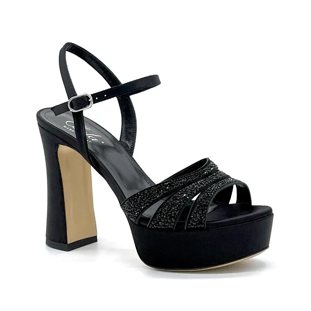 Elata 13129 sandale soie noire strass talon 11 cm