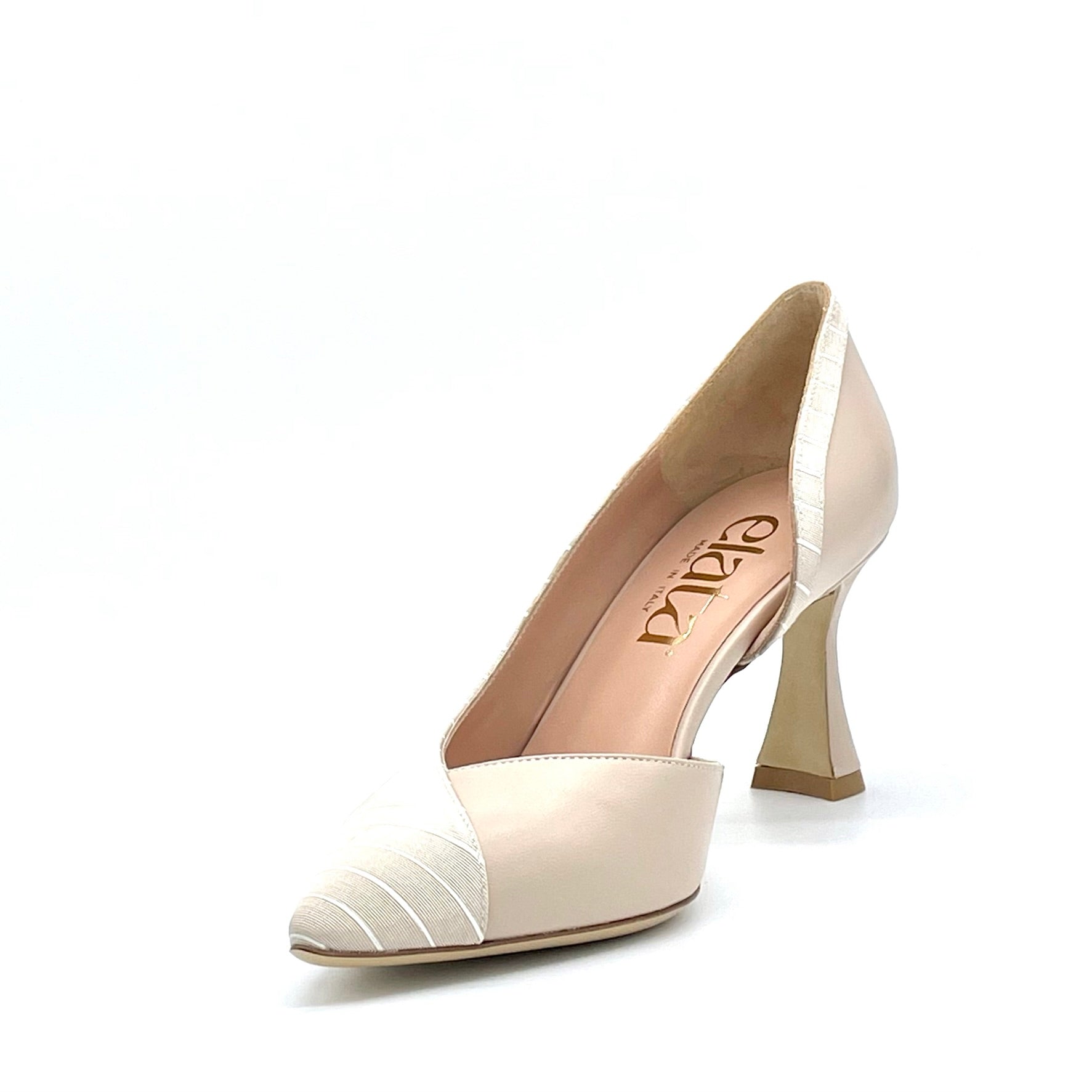 Elata 14140-1 escarpin beige rayé talon 7,5 cm