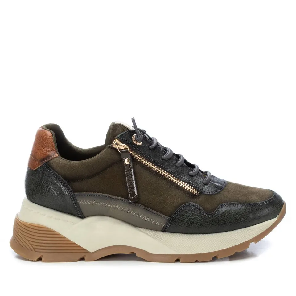 Carmela 16105901 baskets cuir vert zip semelle épaisse