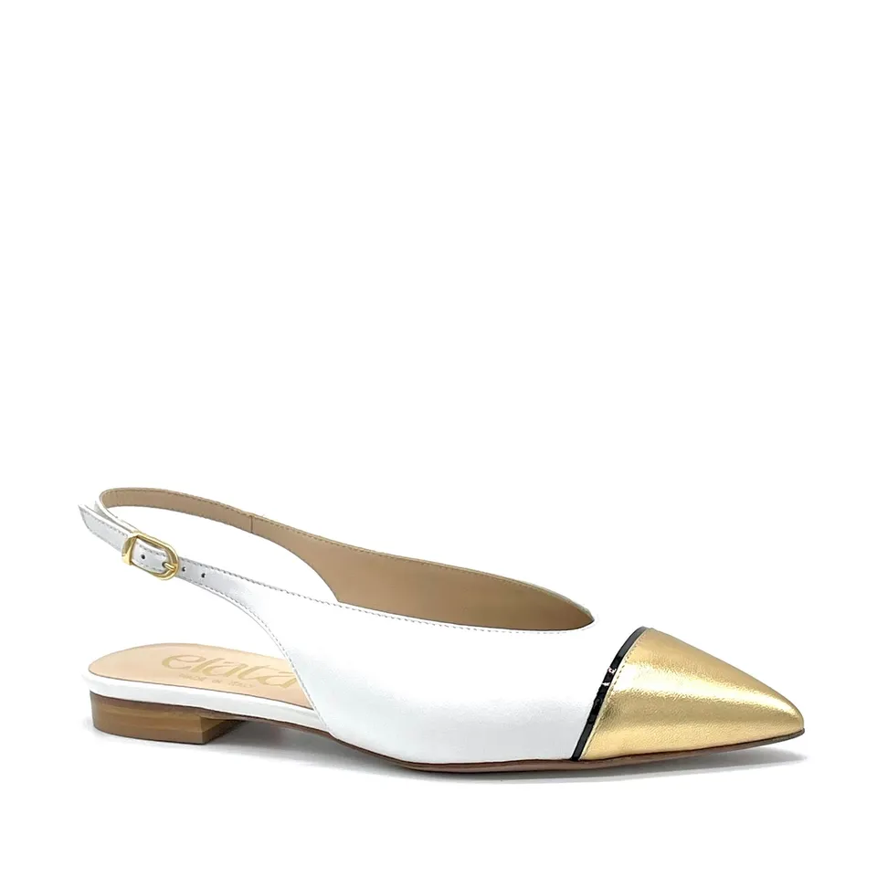 Elata 26206 slingback blanc vernis noir doré talon 1 cm