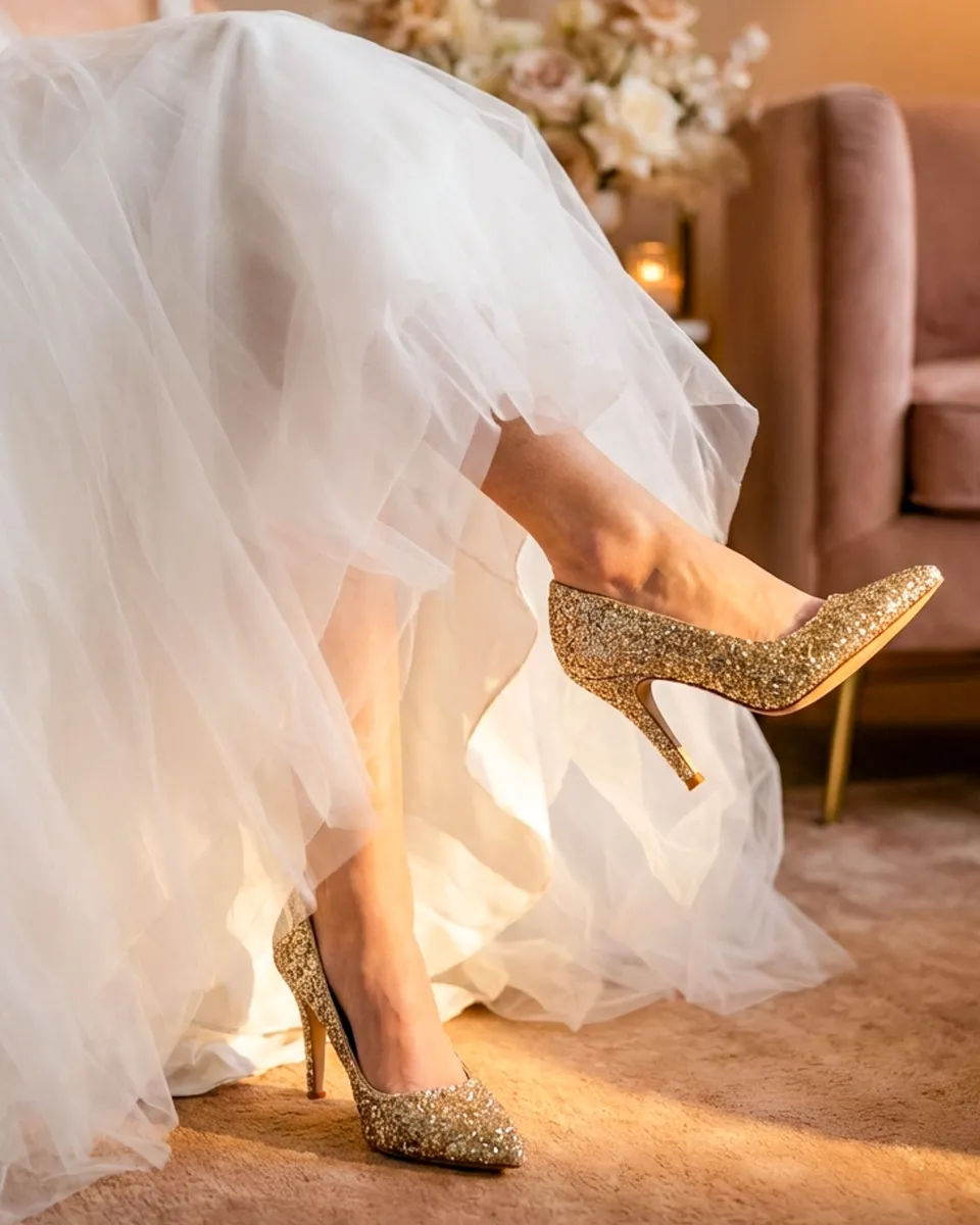 Dessine Moi Un Soulier escarpin pointu glitter champagne paillettes