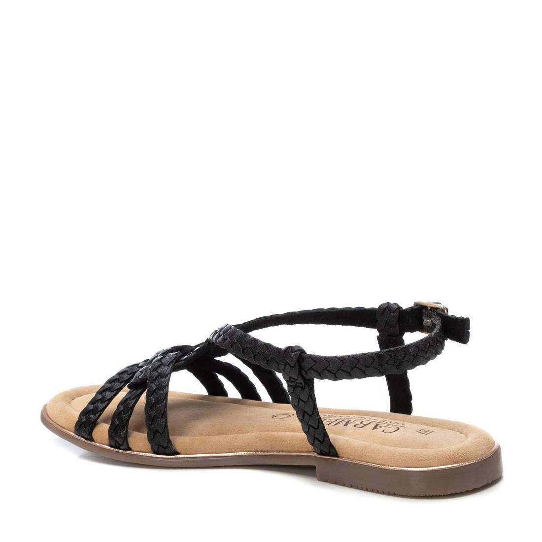 Carmela 16238801 sandale cuir noir tressée plate