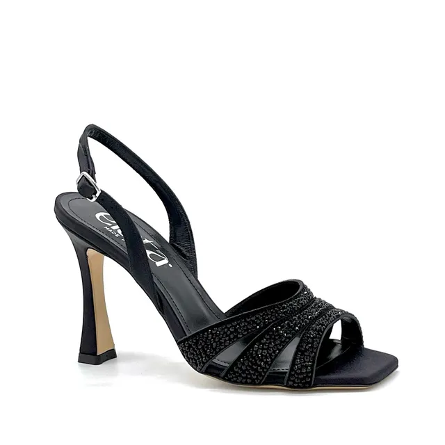 Elata 14103 sandales satin noir strass talon 9,5 cm