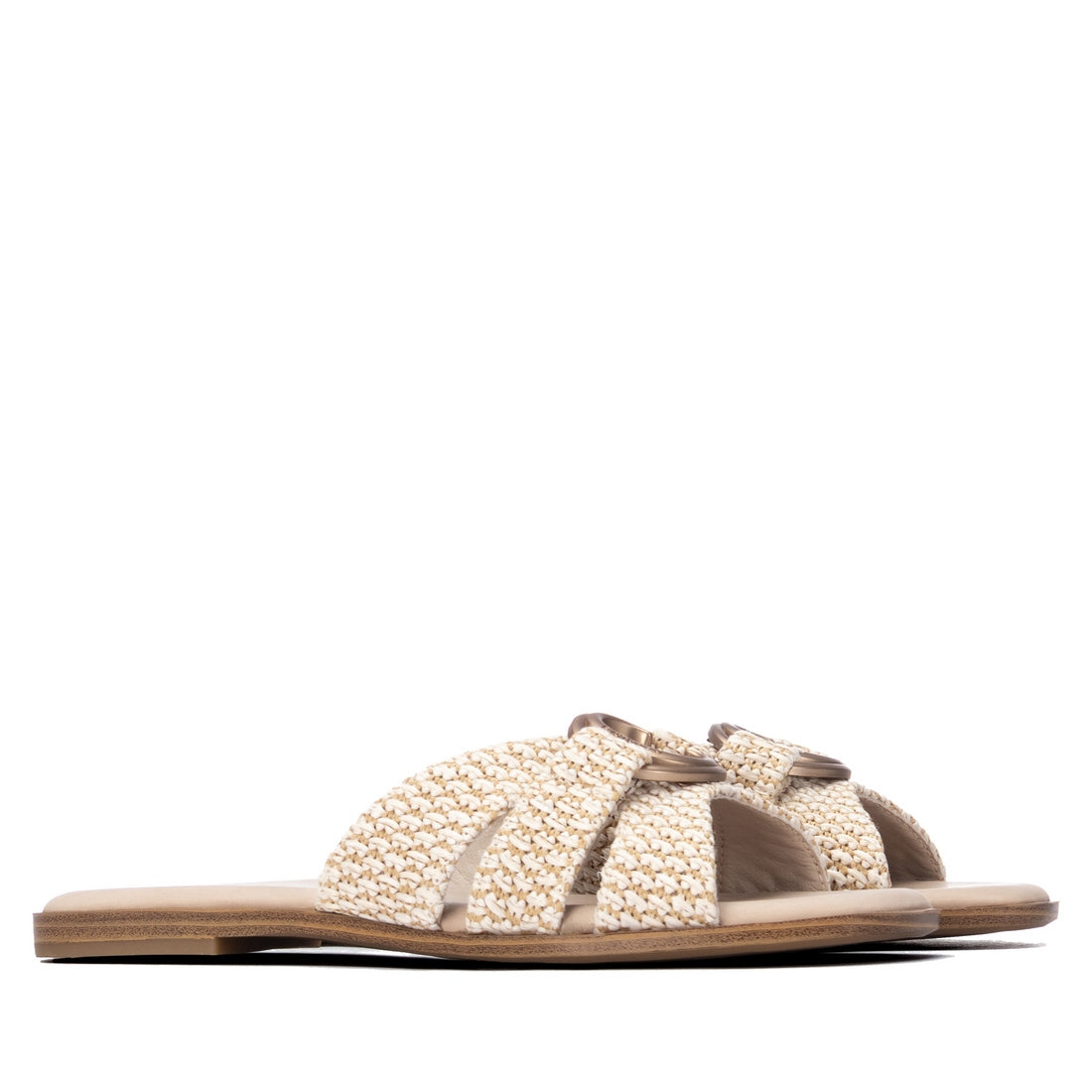 Carmela 16324901 sandale plate beige raphia à nœud