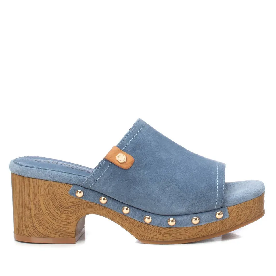 Carmela 16161203 Sabot Femme Daim Bleu Talon Bois