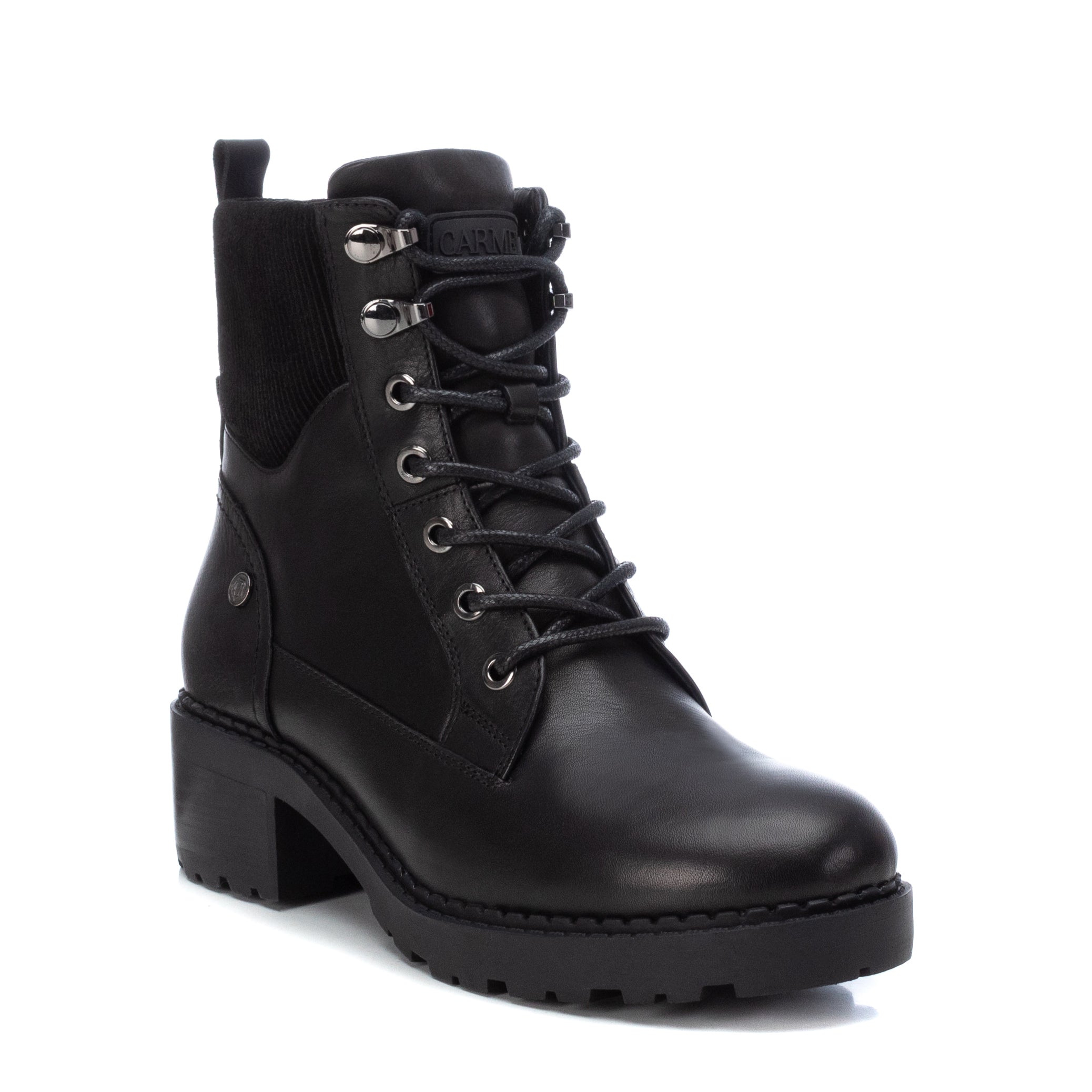Carmela 16019901 bottines femme noir cuir plates lacets