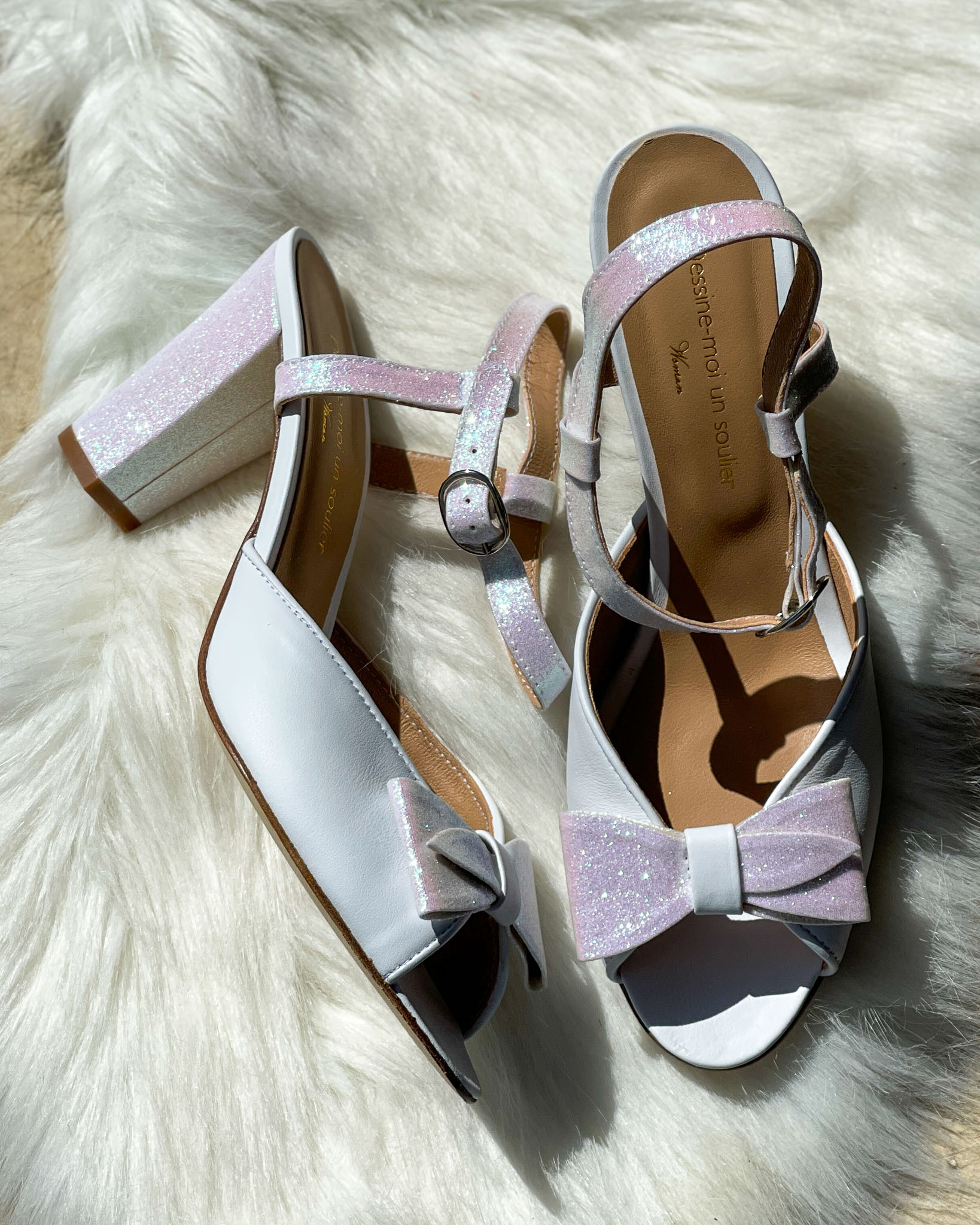 Dessine Moi Un Soulier Charlotte sling cuir blanc paillette