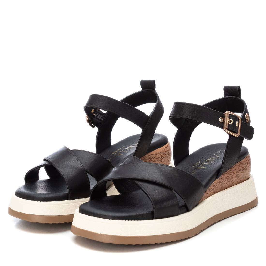 Carmela 16138904 sandale compensée femme cuir noir