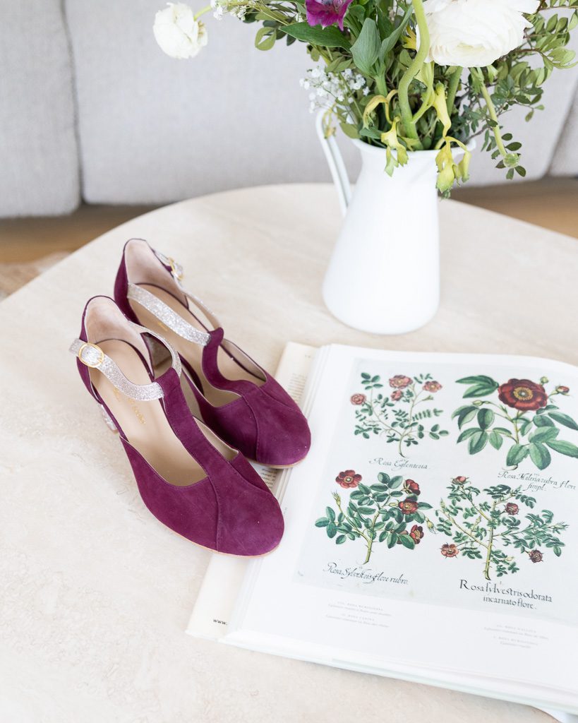 Dessine Moi Un Soulier Salomé Velours Grenat paillettes or 40