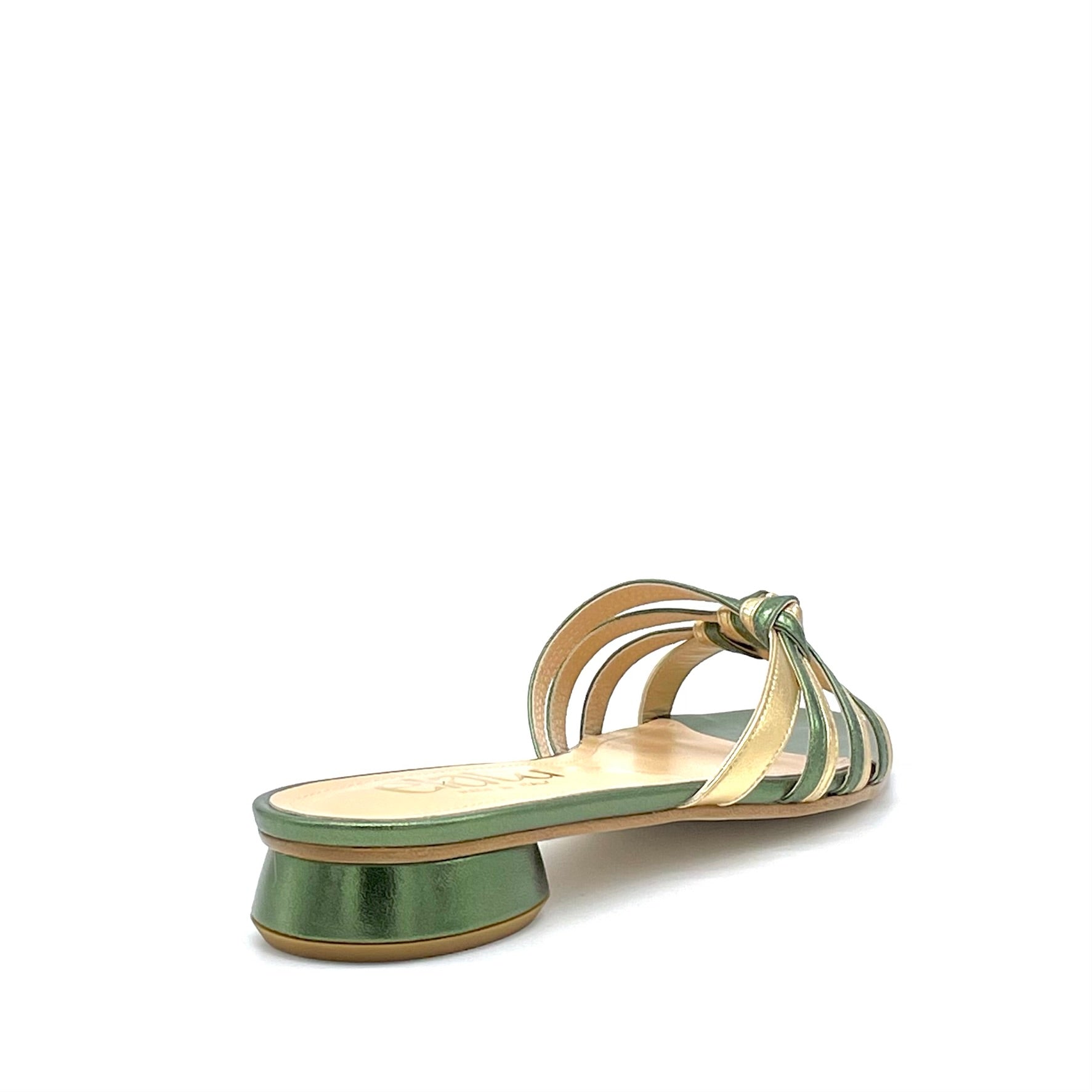 ELATA 15184 mules cuir laminé vert or 1 cm