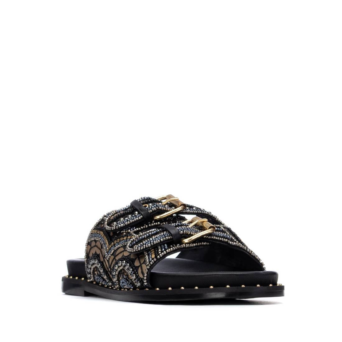 Carmela 16320001 sandales plates noires strass