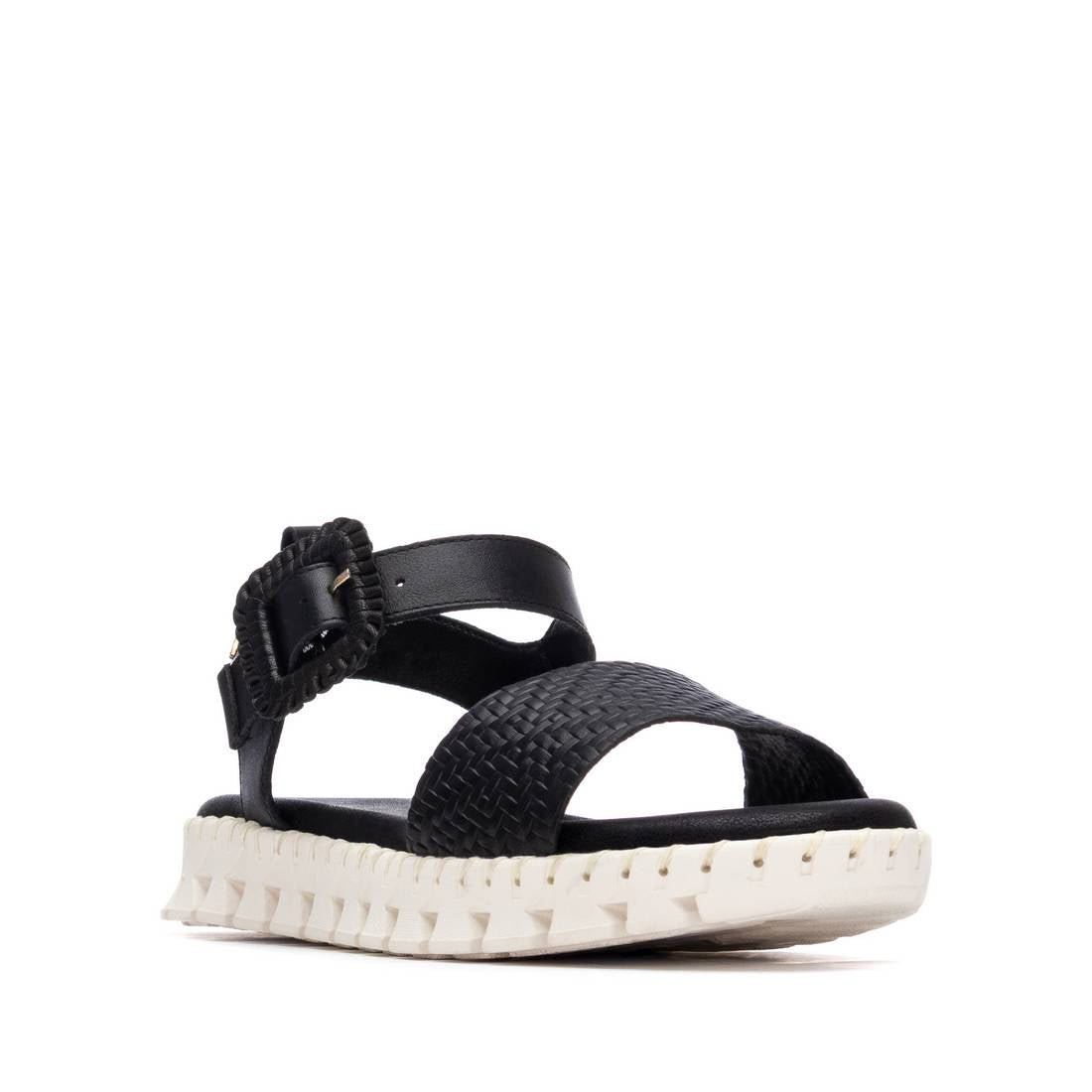 Carmela 16326603 sandales plates noires cuir tressé
