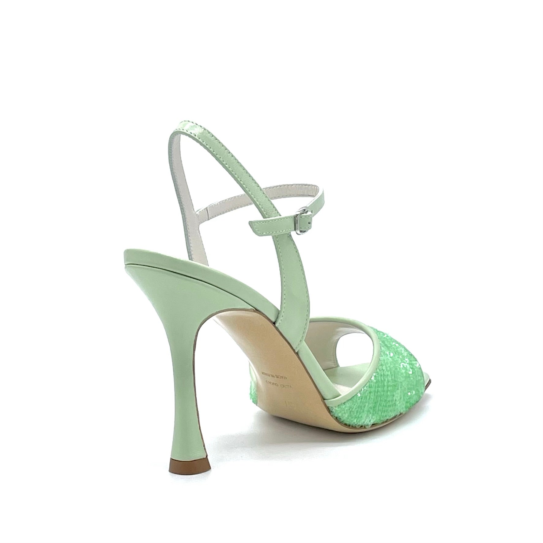 Elata 14102 sandale cuir vert paillettes talon 9,5 cm