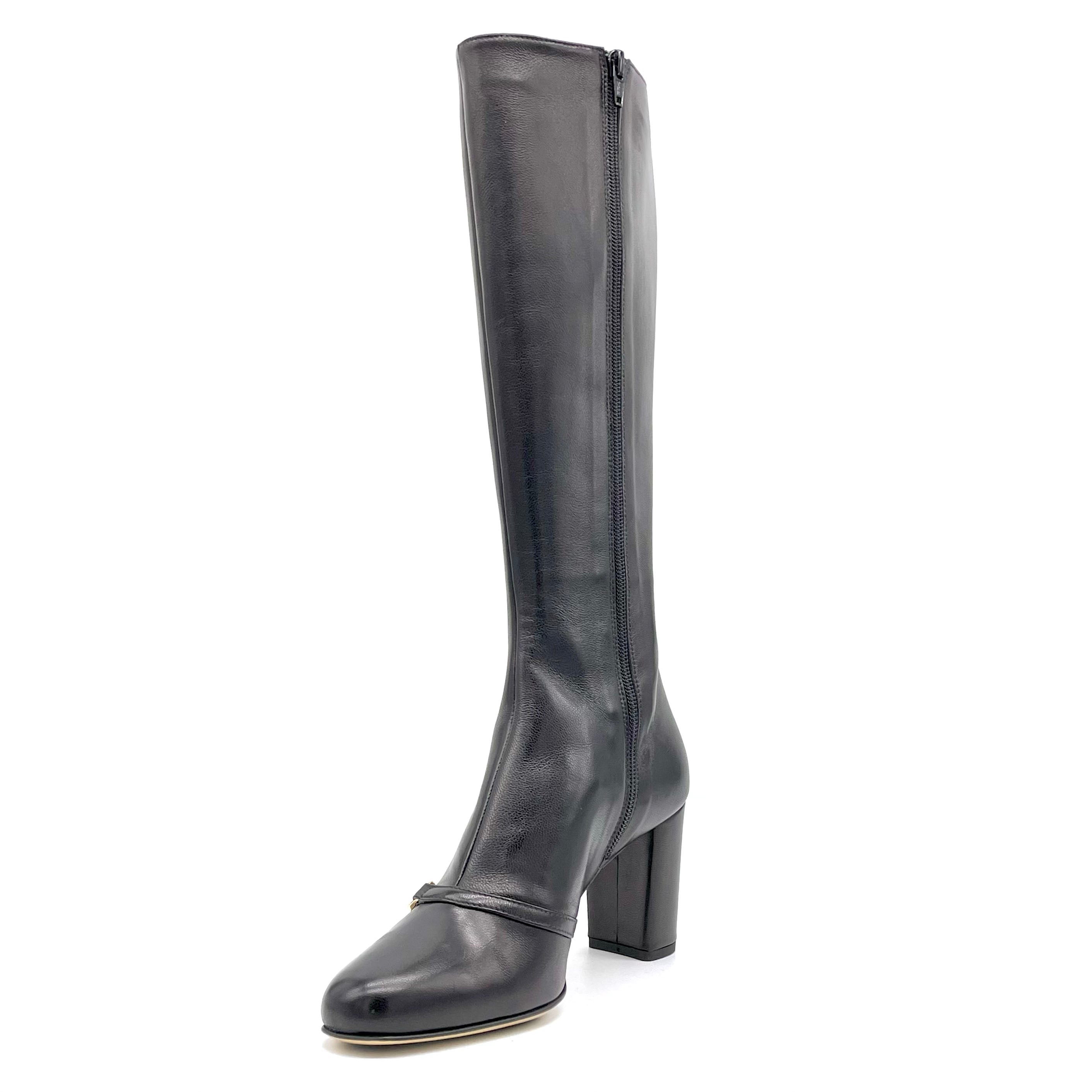 ELATA 56547 bottes cuir noir détail doré talon 7,5 cm