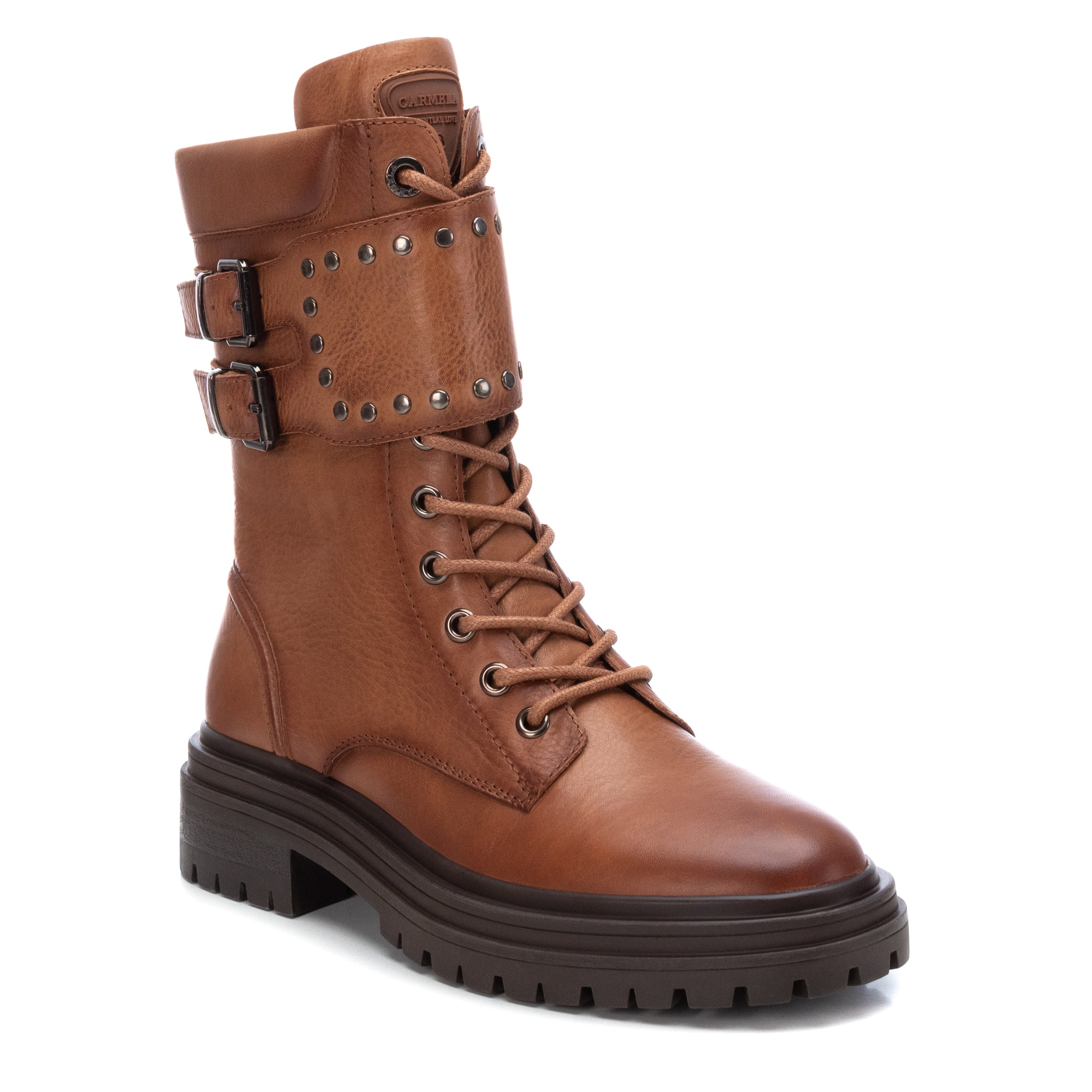 Carmela 16018402 bottine motarde marron cuir plat