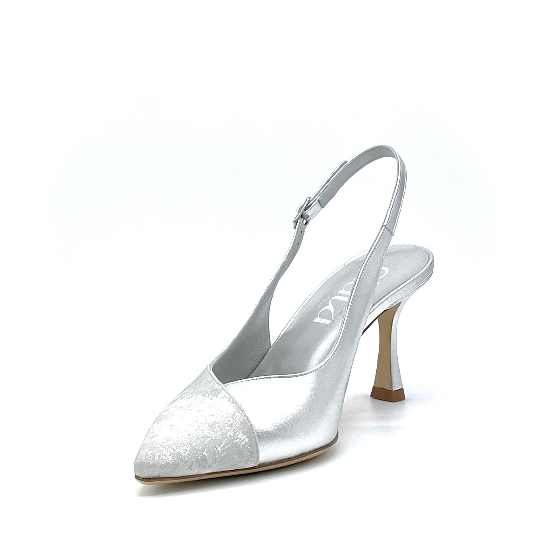 ELATA 15102 slingback satin argenté talon 7,5 cm