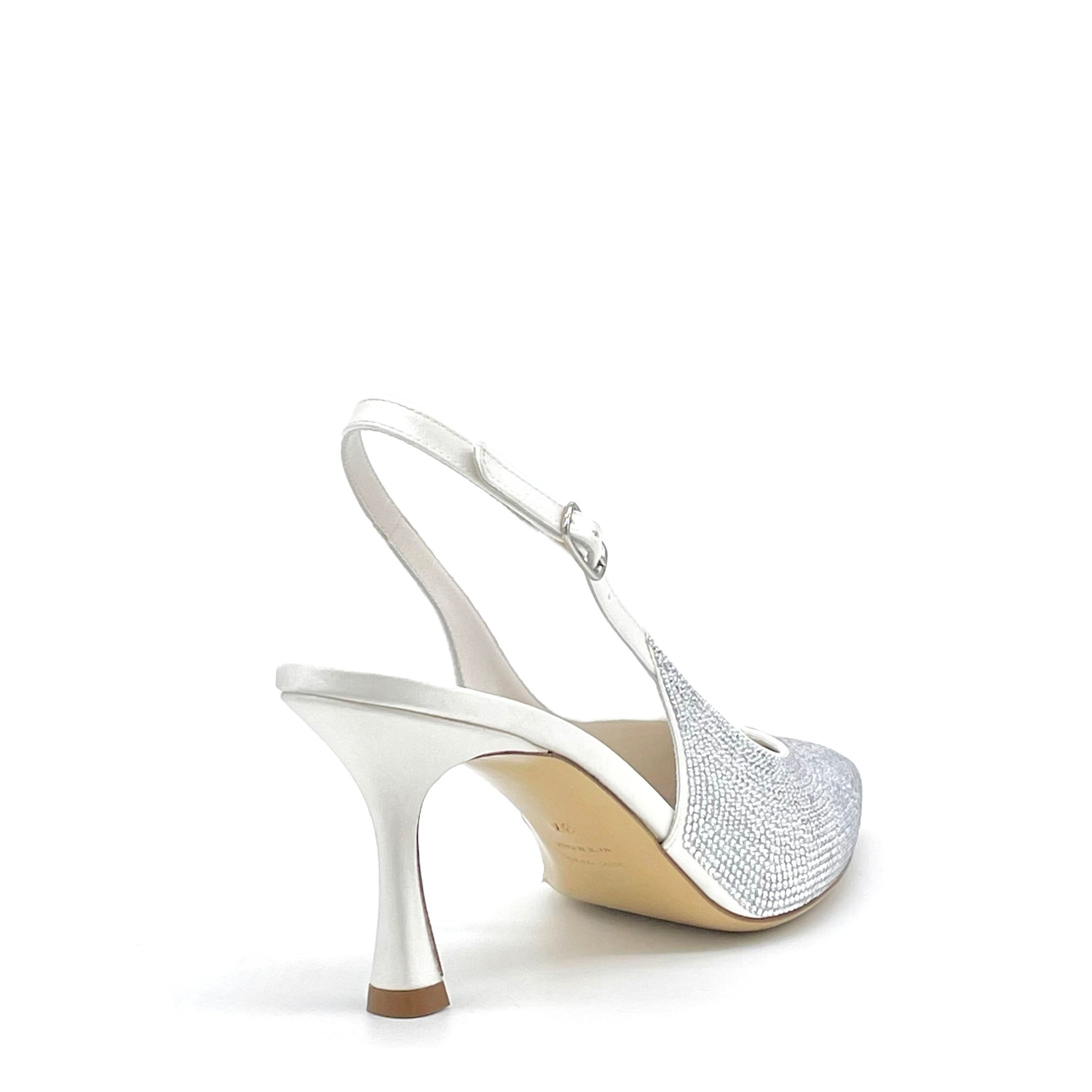 ELATA S2534 slingback mariée satin blanc strass 7,5 cm