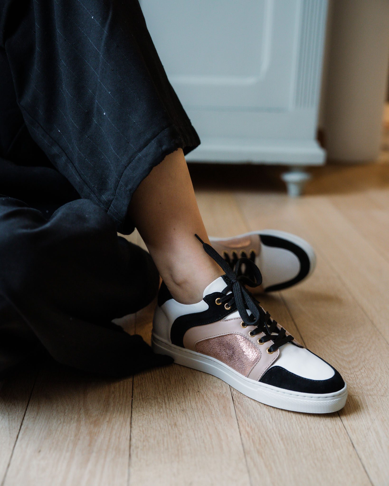 Dessine Moi Un Soulier baskets cuir blanc glitter noir irisé