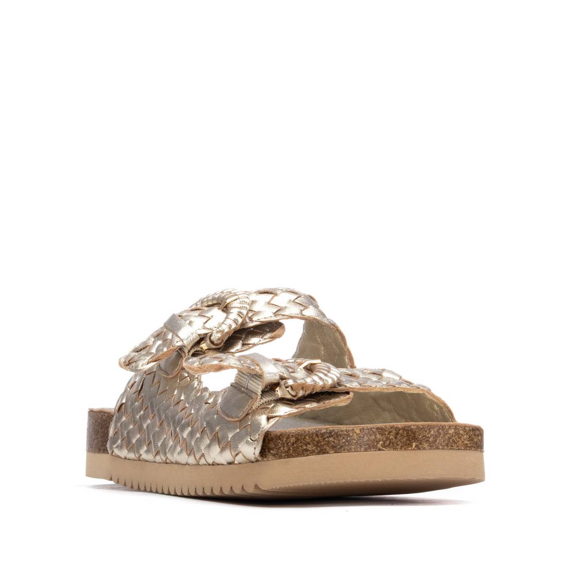 Carmela 16328702 sandales plates cuir doré tressé
