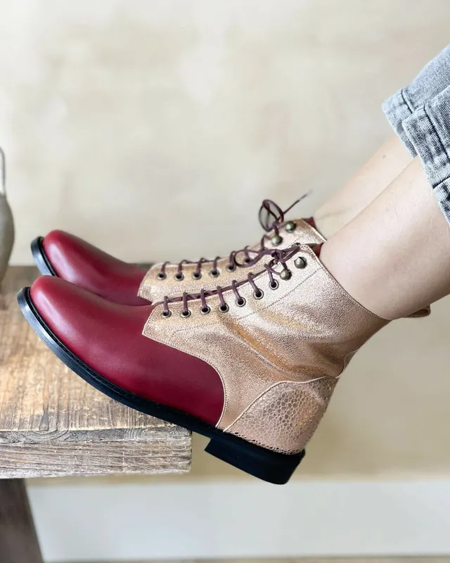 Dessine Moi Un Soulier Billie boots cuir bordeaux or rose