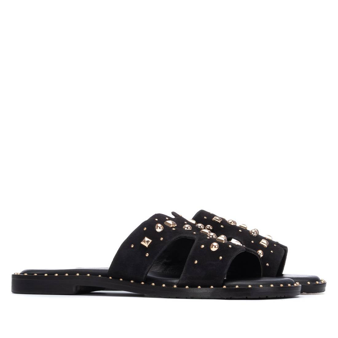 Carmela 16305701 sandales cuir noir plates