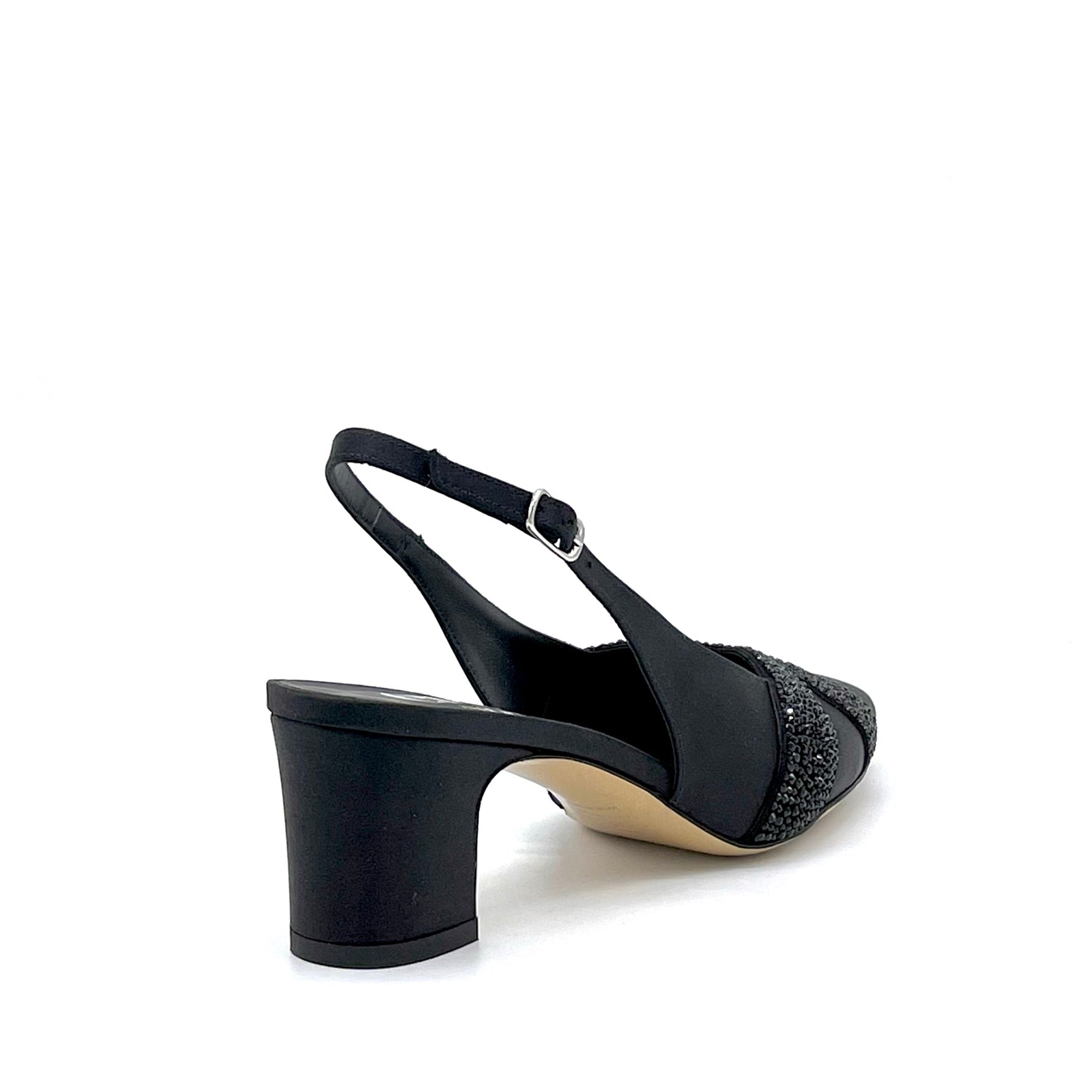 ELATA 15116 slingback satin noir strass talon 5,5 cm