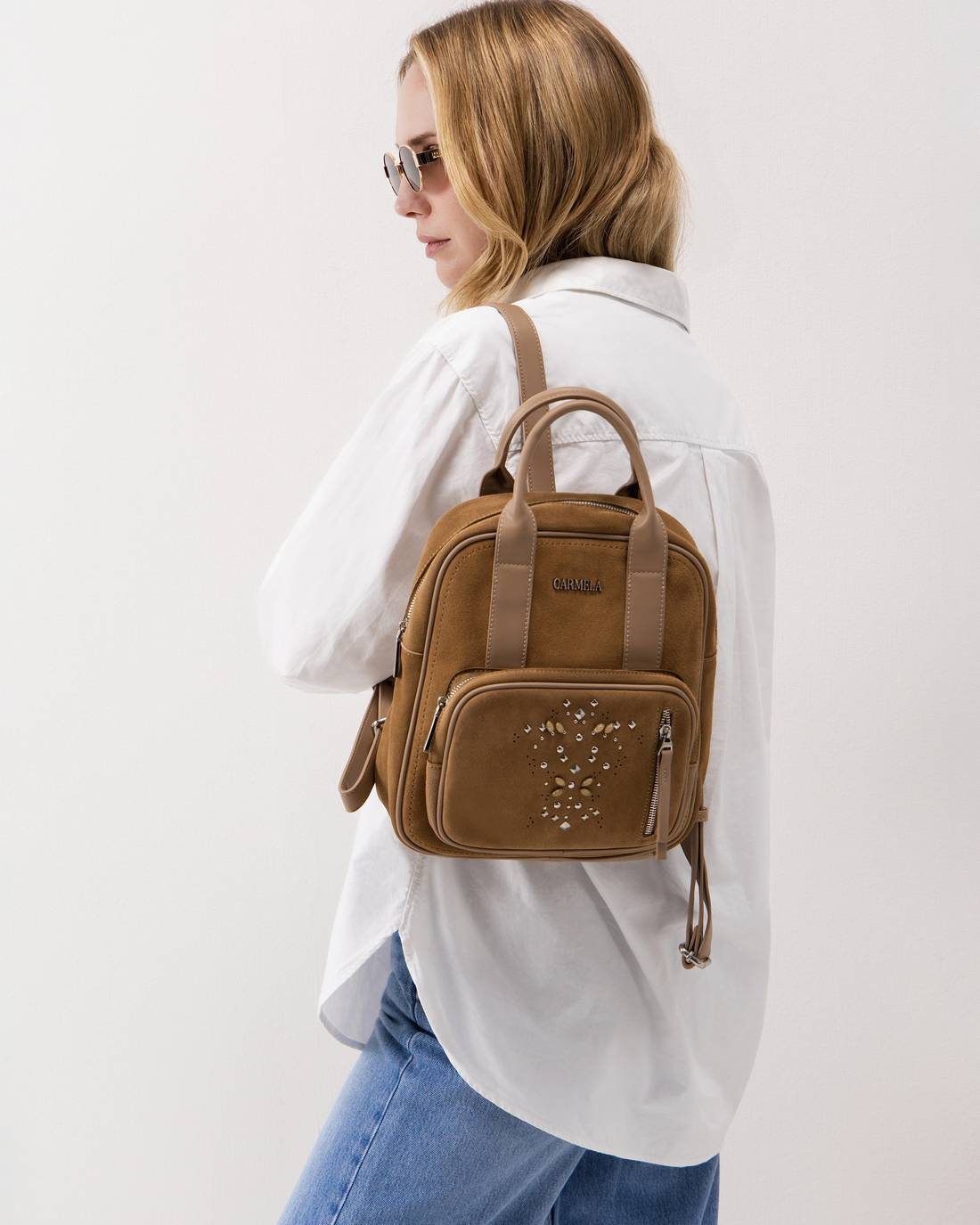 Carmela 18620602 sac à dos camel cuir véritable