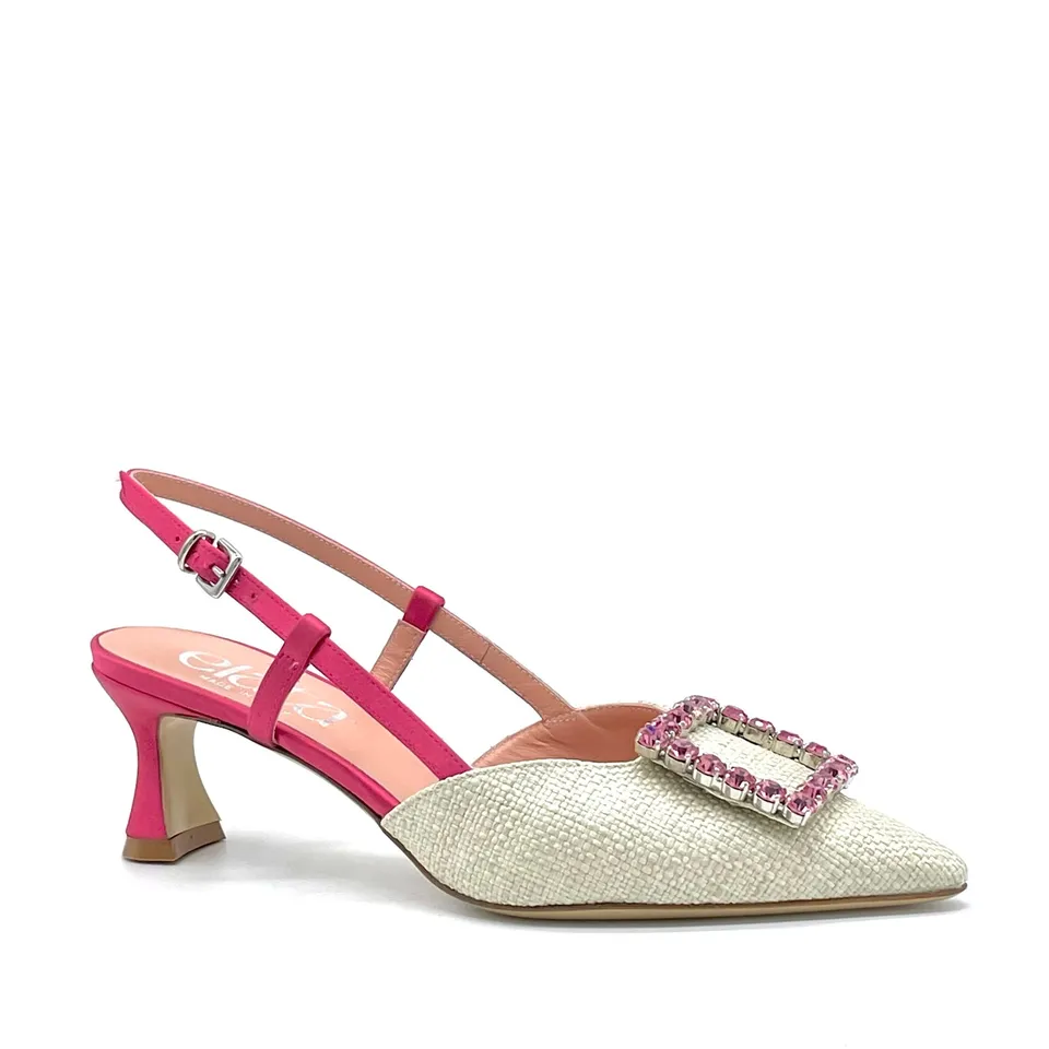ELATA 14149 slingback raphia beige rose talon 5,5 cm