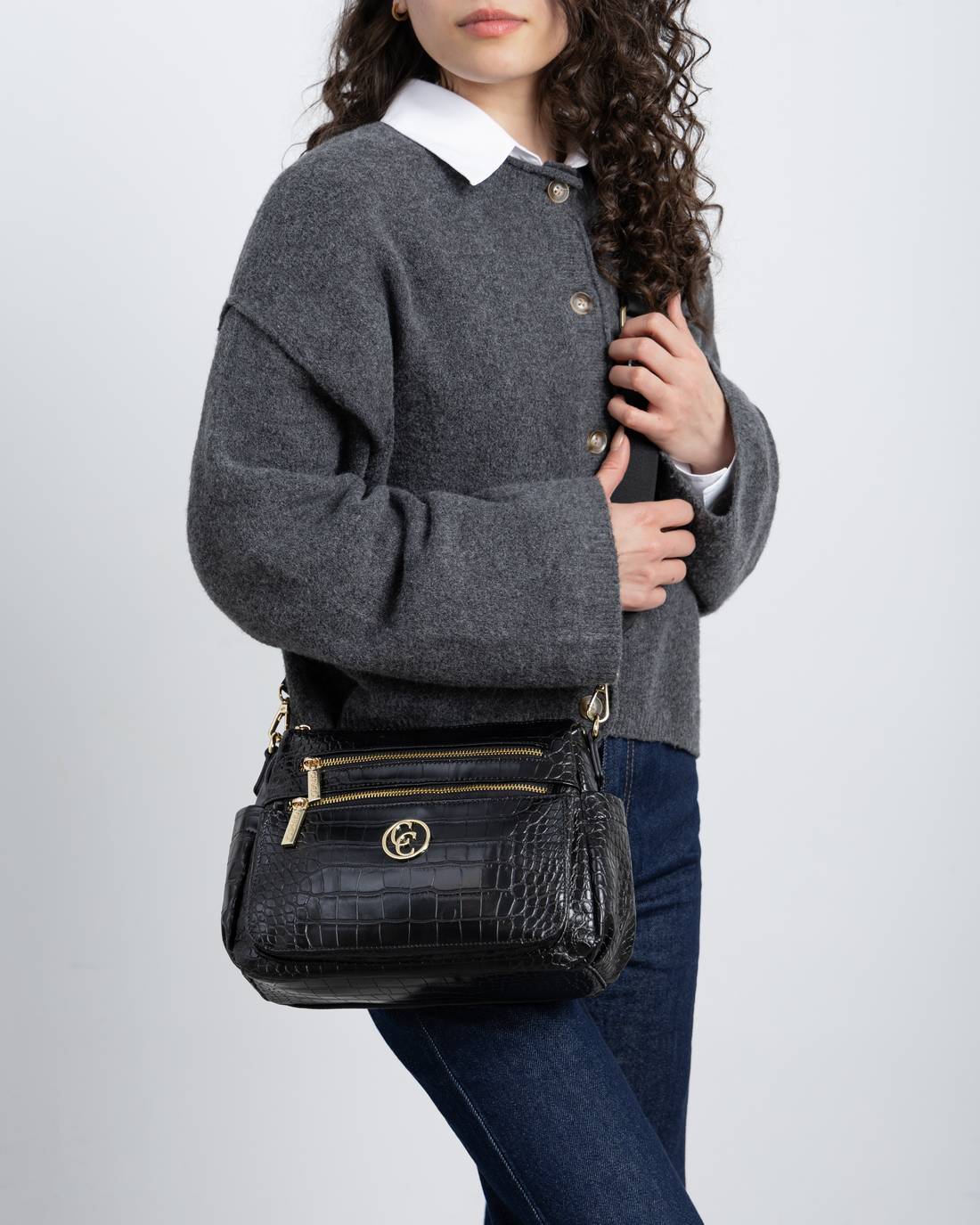 Carmela 18617105 sac bandoulière noir effet coco