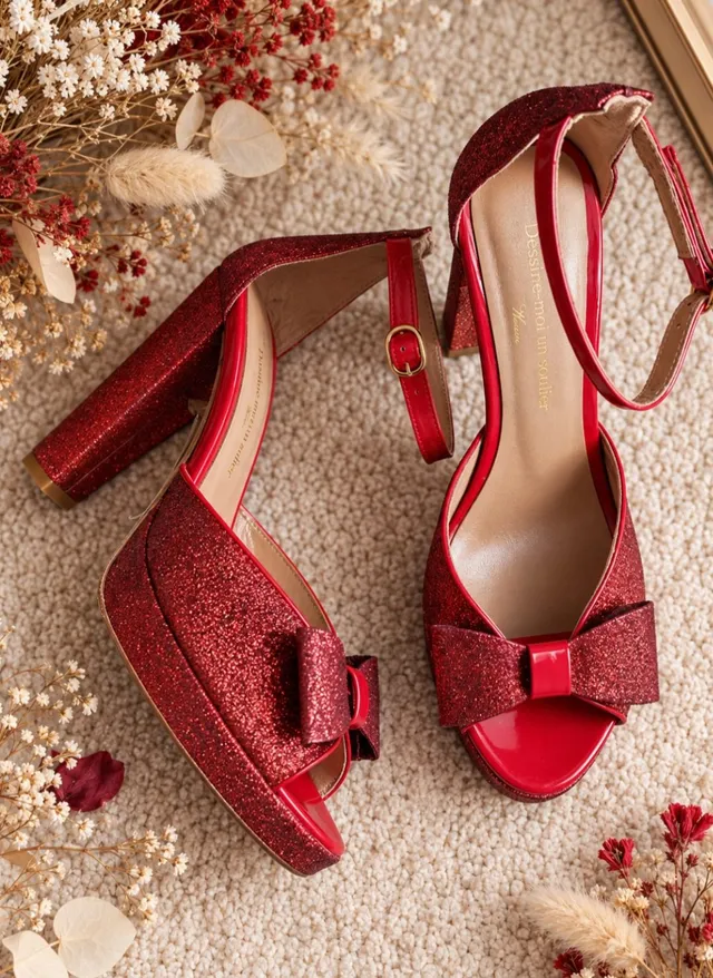 Dessine Moi Un Soulier Charlotte high paillettes rouges sandales 38.5