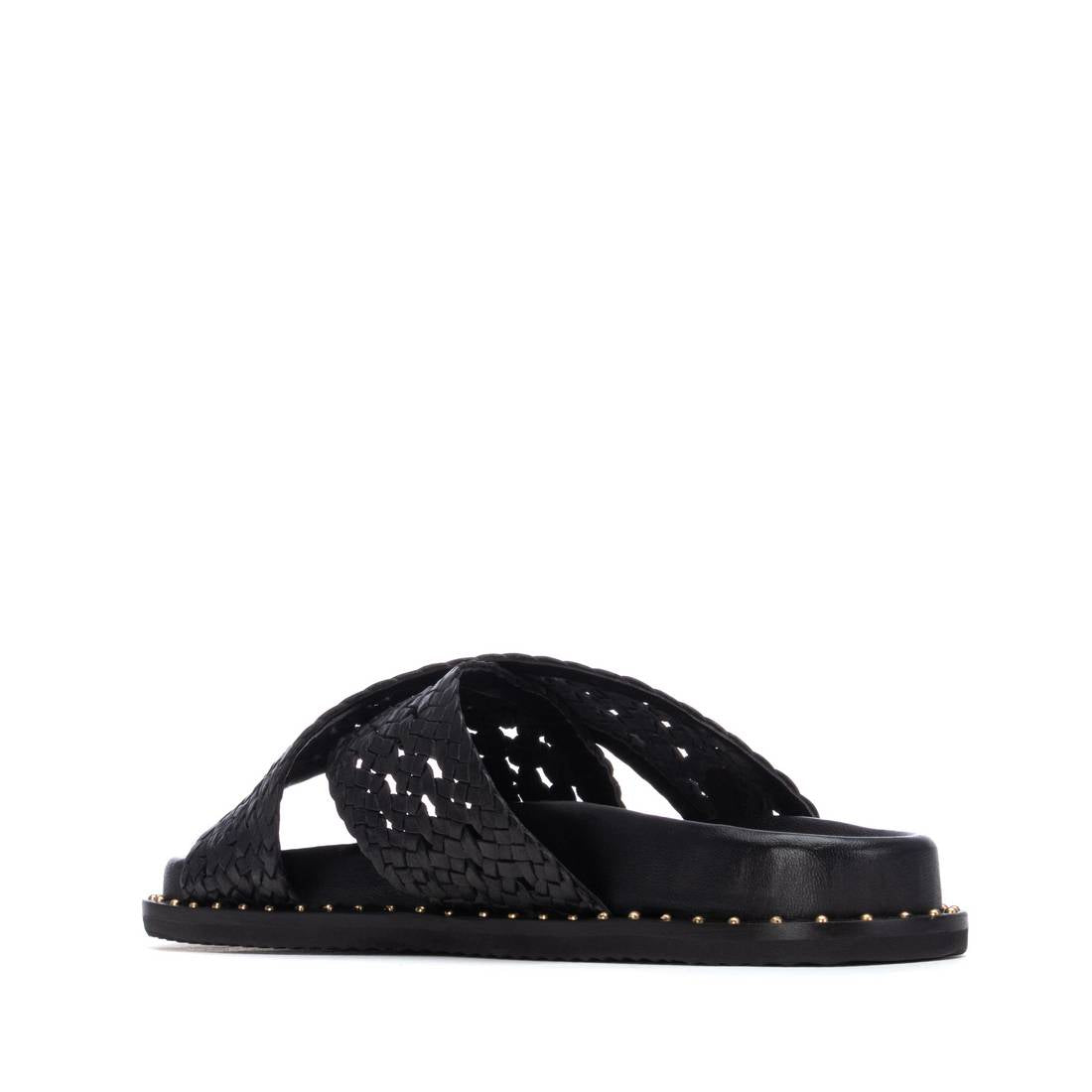 Carmela 16305301 sandale plate noir cuir tressé