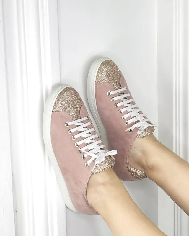 Dessine Moi Un Soulier basket cuir rose poudré à personnaliser