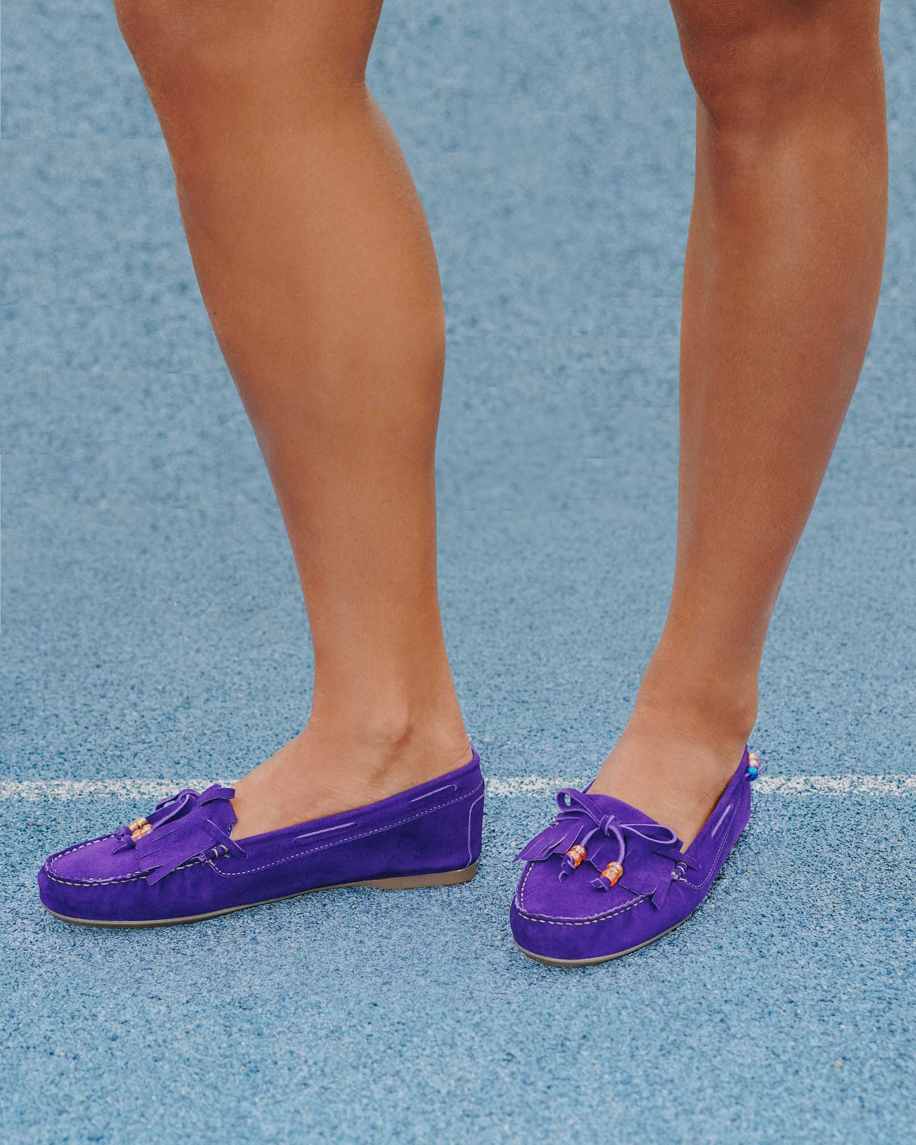Coralie Masson Janyne mocassins cuir violet perles