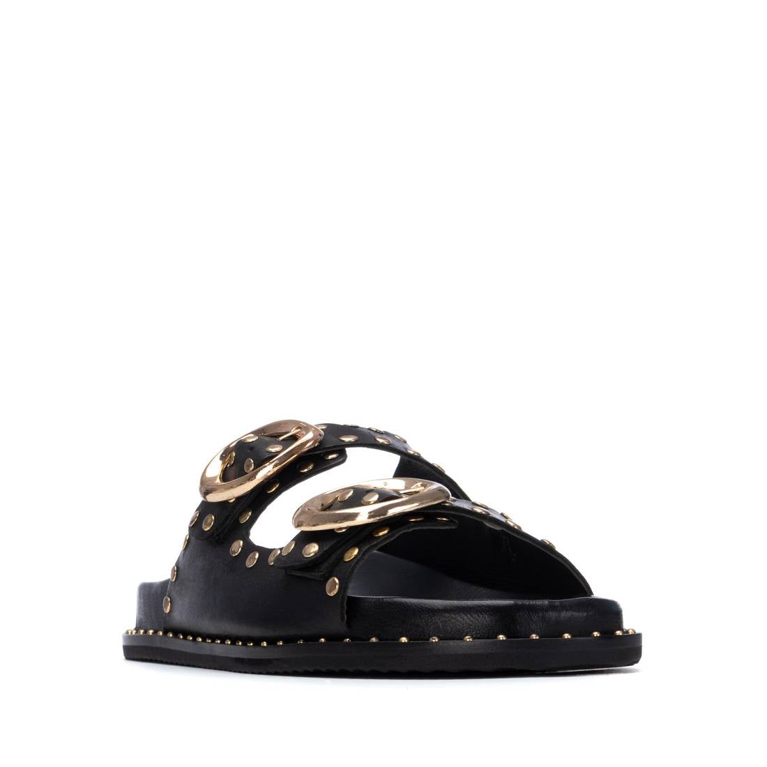Carmela 16305601 sandales plates noir cuir imprimé