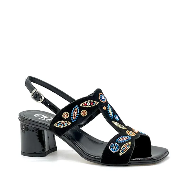 ELATA 15163-1 sandales vernis noir strass talon 5,5cm