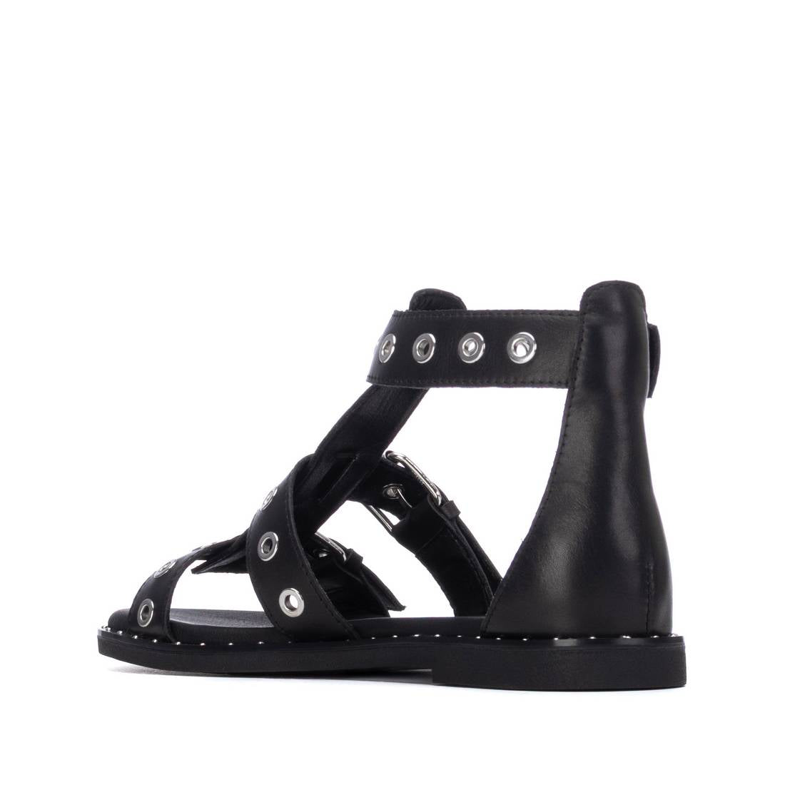 Carmela 16322001 sandale romaine noire cuir plat