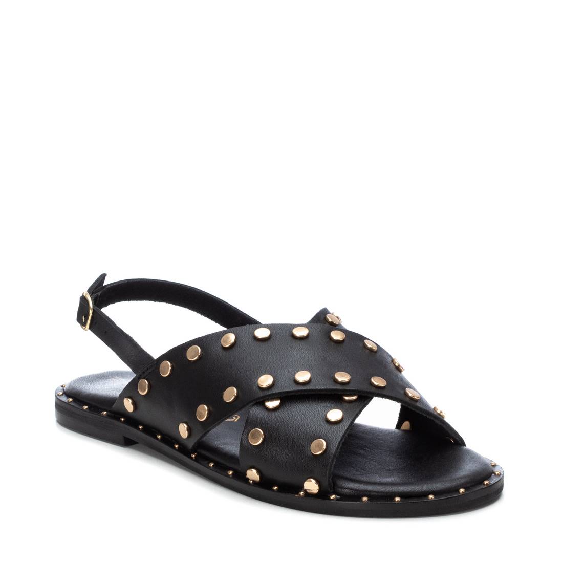 Carmela 16074101 sandale cuir noir cloutée plate